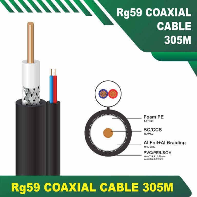 Home 1 2 core coaxial cable Rg59 2 core Power Cable 305m Rg59 Coaxial Cable 305m Rg59 Coaxial Cable with 2core Power Cable 305m
