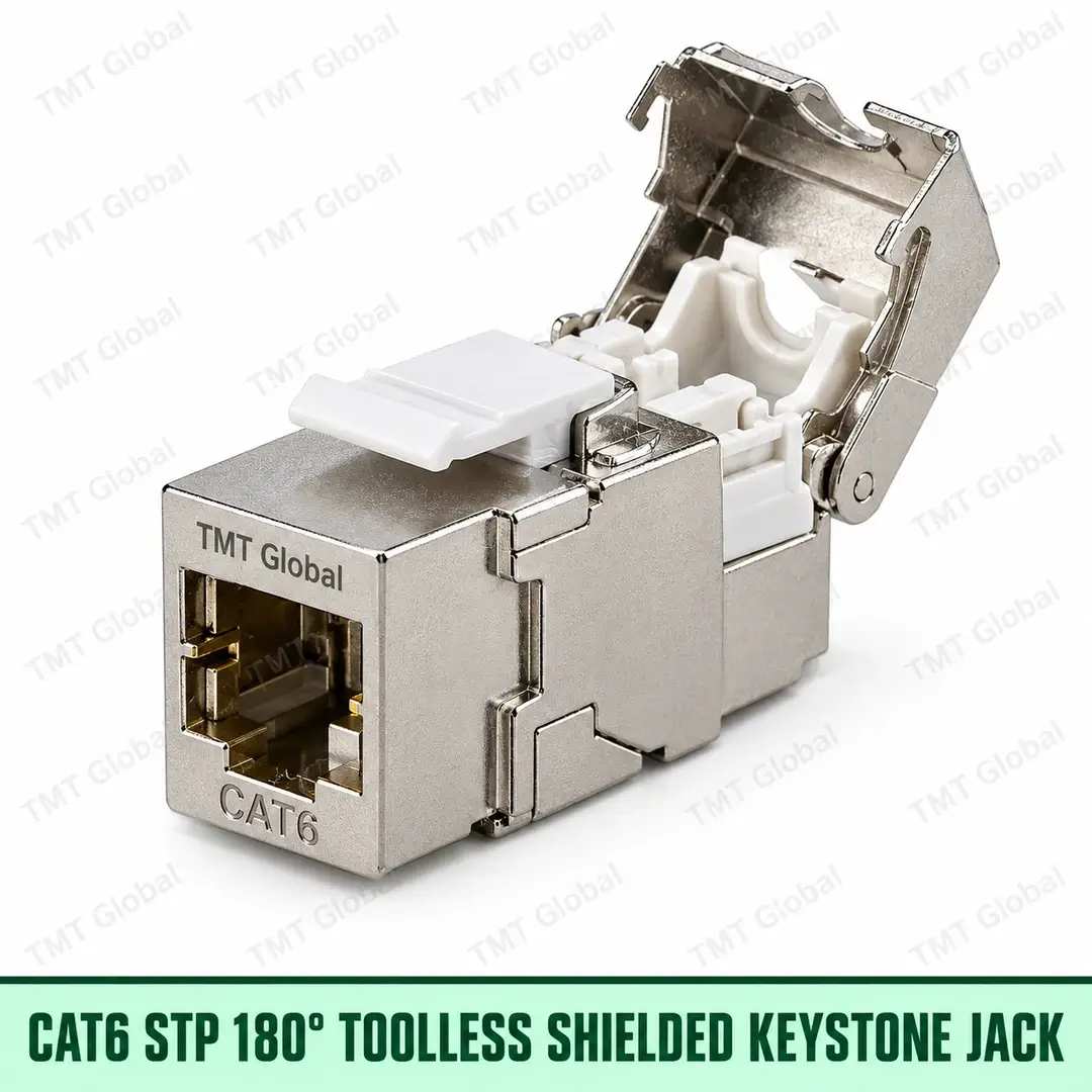 Cat6 STP 180-degree tool-less shielded keystone jack, TMT Global Cat6 STP 180-degree tool-less shielded keystone jack, TMT Global
