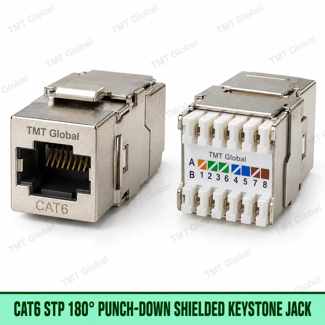 Cat6 STP 180-degree punch-down shielded keystone jack, TMT Global Cat6 STP 180-degree punch-down shielded keystone jack, TMT Global