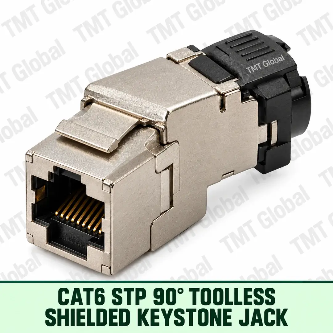 Cat6 STP 90-degree tool-less shielded keystone jack, TMT Global Cat6 STP 90-degree tool-less shielded keystone jack, TMT Global