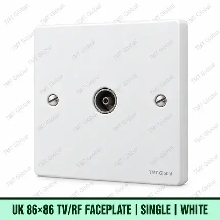 UK 86 by 86 millimetre single TV-RF coax faceplate in white, TMT Global
