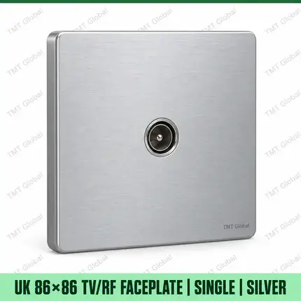 UK 86 by 86 millimetre single TV-RF coax faceplate in silver, TMT Global