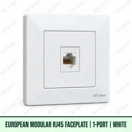 European modular single-port RJ45 faceplate in white, TMT Global