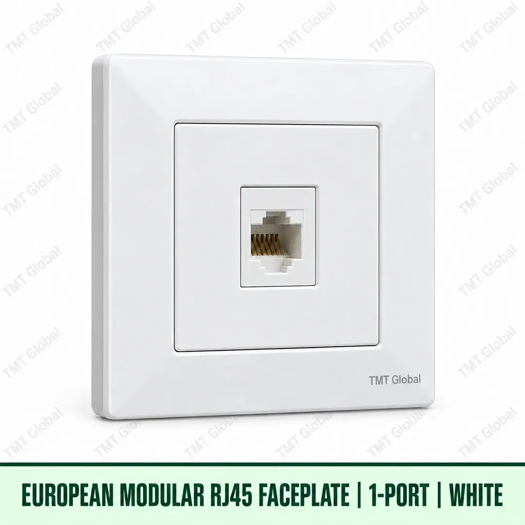 European modular single-port RJ45 faceplate in white, TMT Global European modular single-port RJ45 faceplate in white, TMT Global