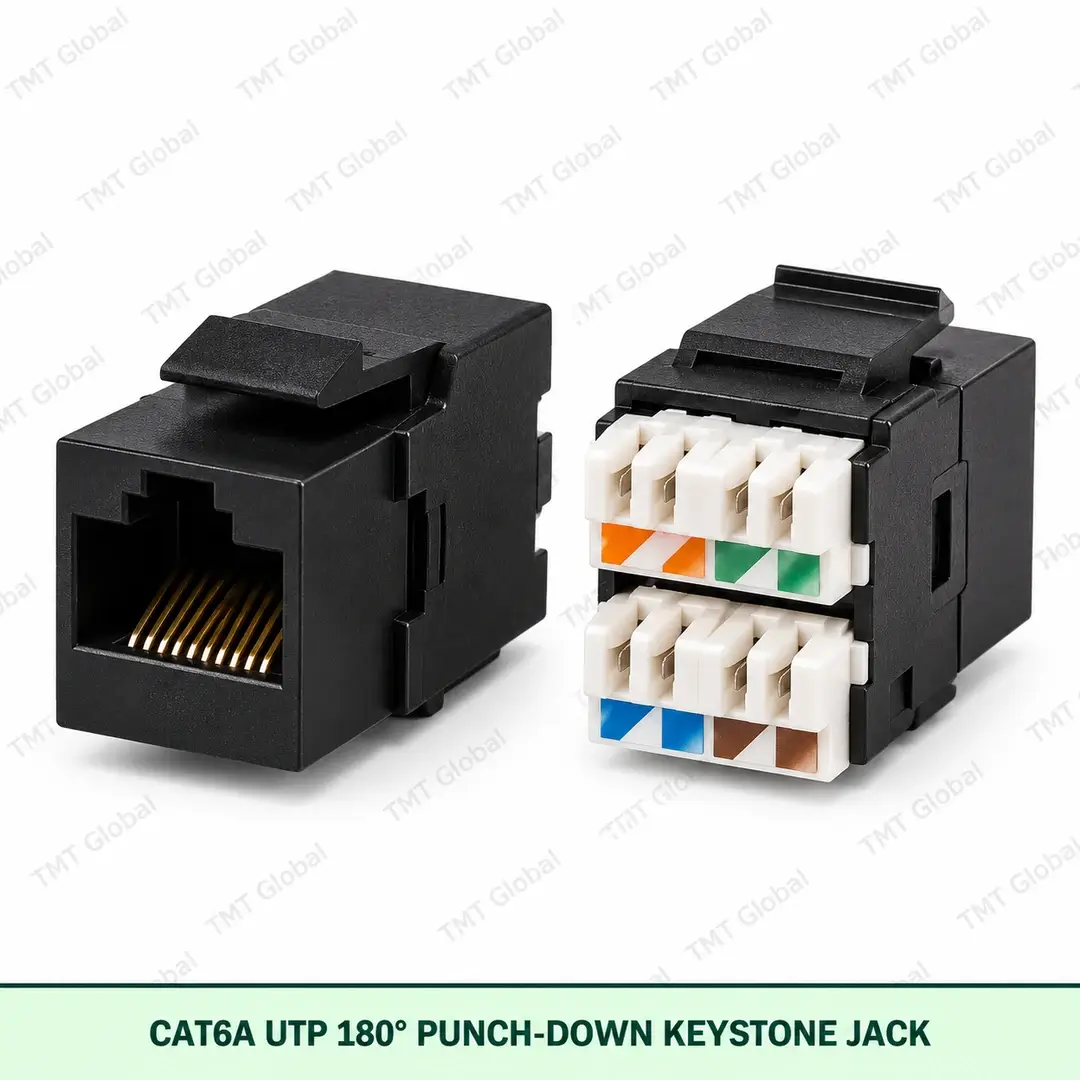 Cat6A UTP 180deg Punchdown Keystone Jack by TMT Global Cat6A UTP 180deg Punchdown Keystone Jack by TMT Global