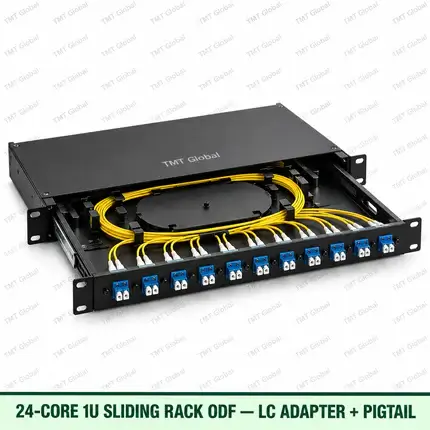 24-core 1U sliding rack ODF with LC adapters and pigtails, TMT Global