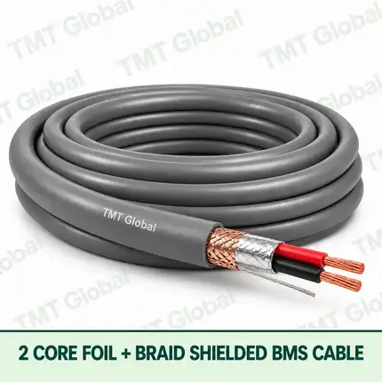 TMT Global 2 Core Foil And Braid Shielded BMS Cable product cable with 2 clearly visible conductors; foil and braid shielded.