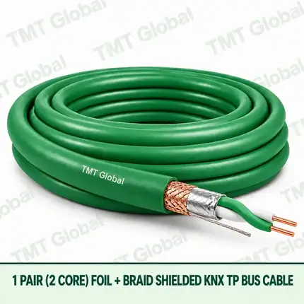TMT Global 1 pair 2 core KNX TP bus cable with foil and braid shielding.