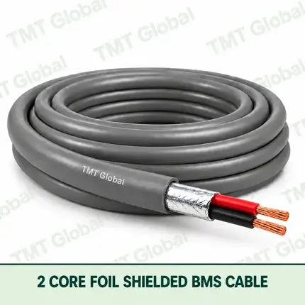 TMT Global 2 Core Foil Shielded BMS Cable product cable with 2 clearly visible conductors; foil shielded.