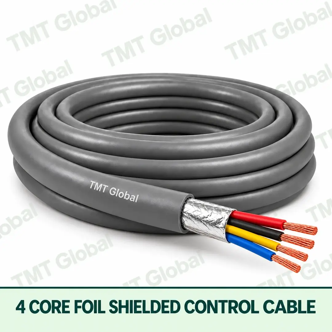 TMT Global 4 core Foil Shielded Control Cable, with 4 visible copper conductors; foil shielded. TMT Global 4 core Foil Shielded Control Cable, with 4 visible copper conductors; foil shielded.