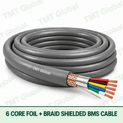 TMT Global 6 Core Foil And Braid Shielded BMS Cable product cable with 6 clearly visible conductors; foil and braid shielded.