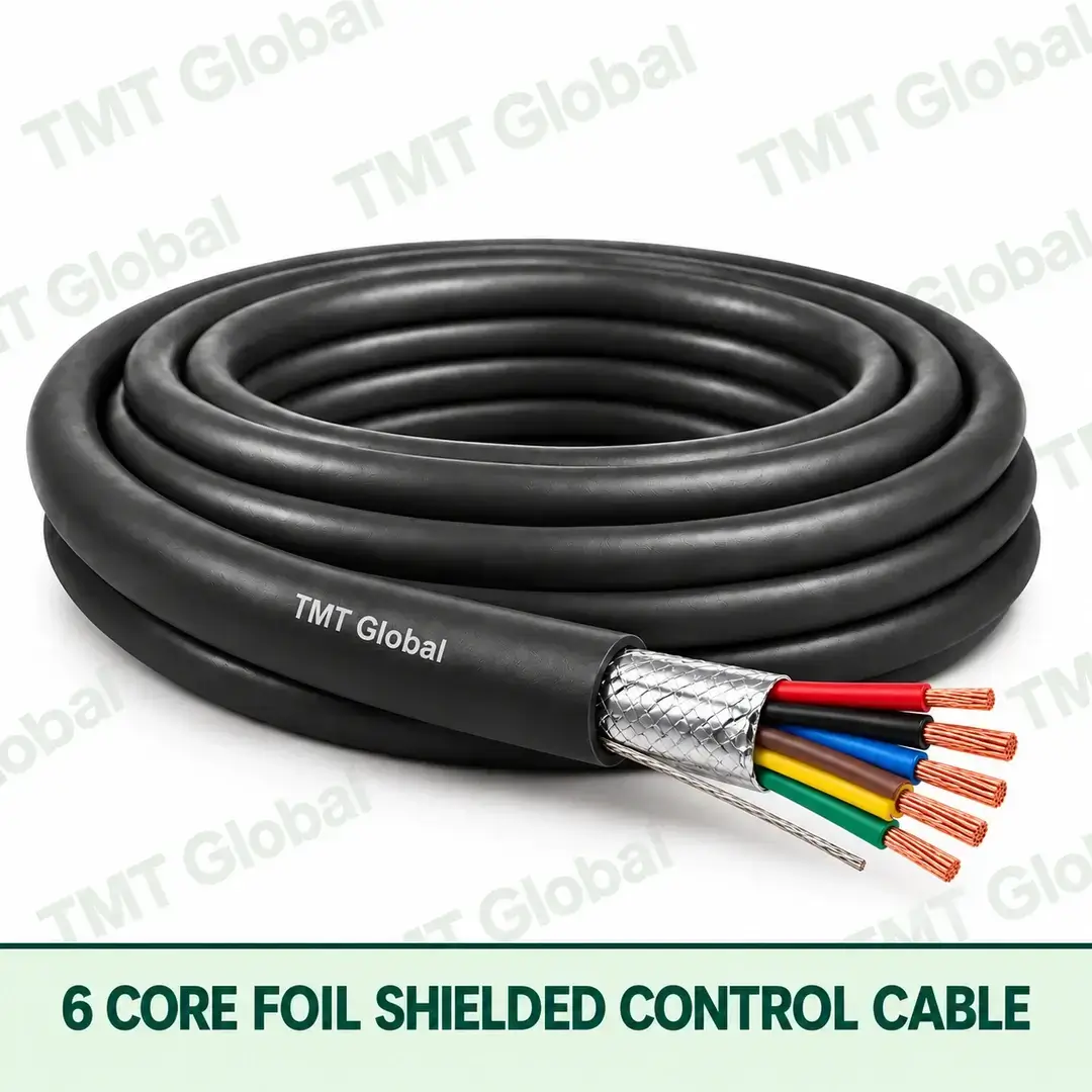 TMT Global 6 core Foil Shielded Control Cable, with 6 visible copper conductors; foil shielded. TMT Global 6 core Foil Shielded Control Cable, with 6 visible copper conductors; foil shielded.