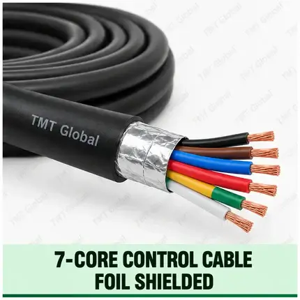 TMT Global 7 core Foil Shielded Control Cable, with 7 visible copper conductors; foil shielded.