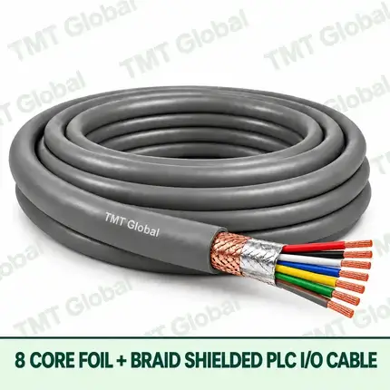 TMT Global 8 core foil + braid shielded PLC I/O cable, with 8 visible copper conductors.