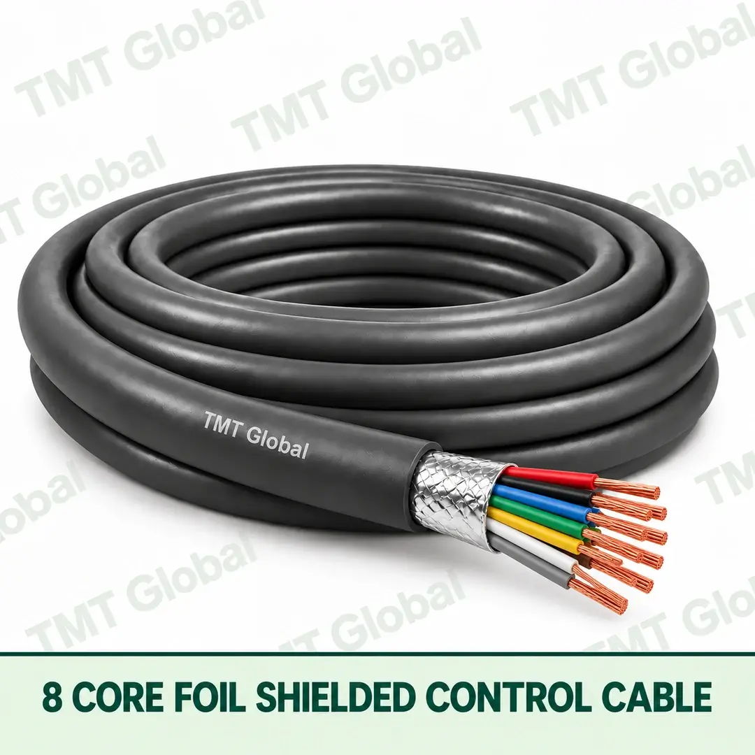 TMT Global 8 core Foil Shielded Control Cable, with 8 visible copper conductors; foil shielded. TMT Global 8 core Foil Shielded Control Cable, with 8 visible copper conductors; foil shielded.