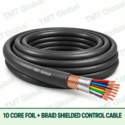TMT Global 10 core Foil + Braid Shielded Control Cable, with 10 visible copper conductors; foil + braid shielded.