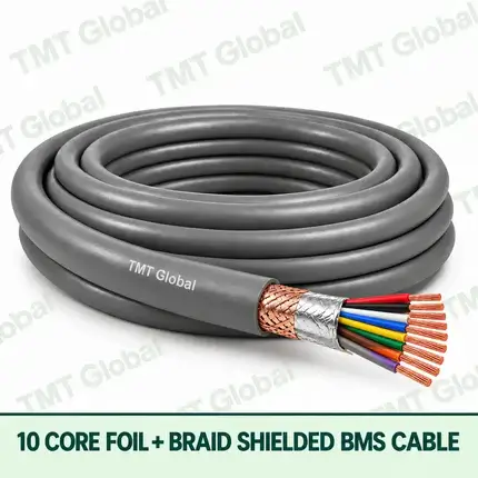 TMT Global 10 Core Foil And Braid Shielded BMS Cable product cable with 10 clearly visible conductors; foil and braid shielded.