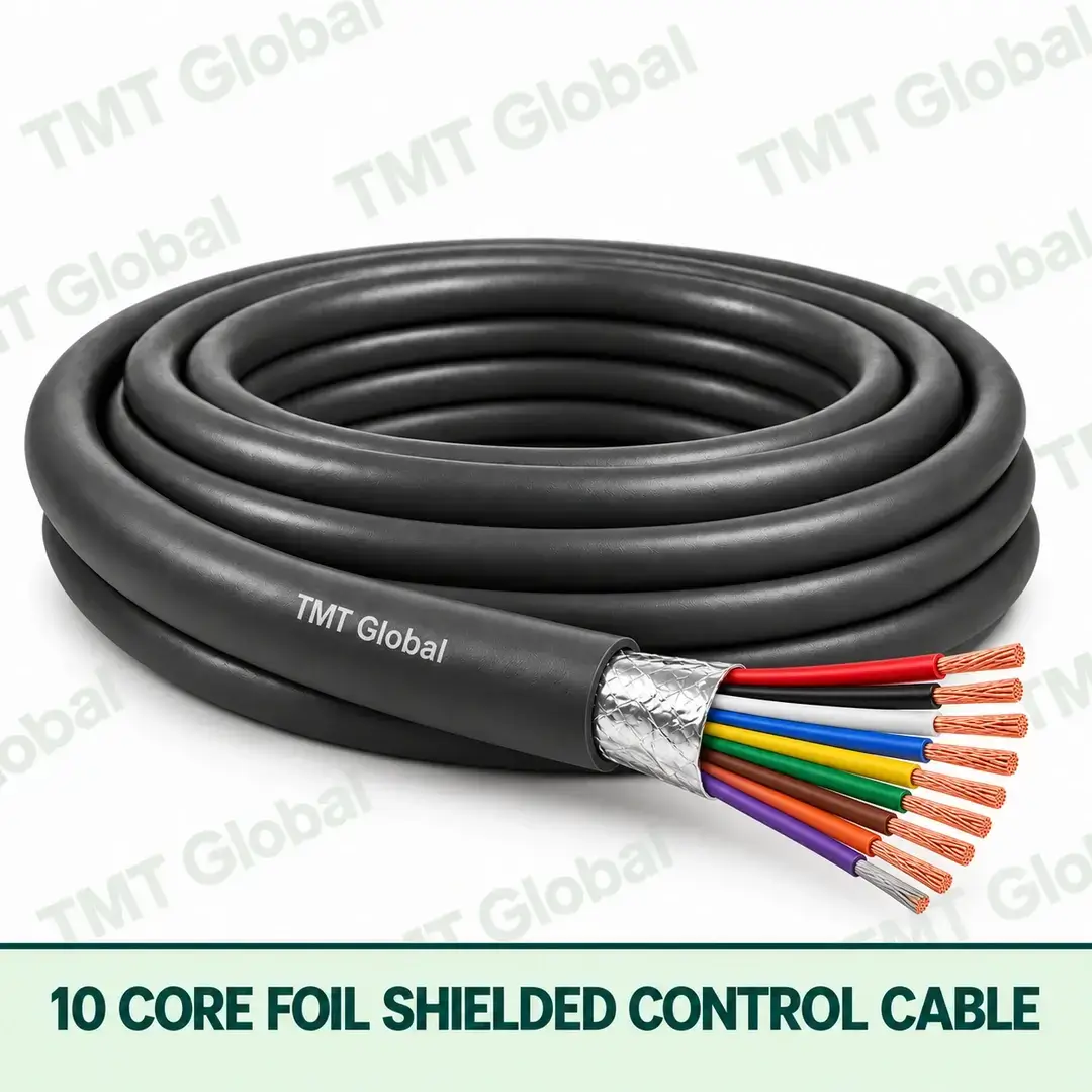 TMT Global 10 core Foil Shielded Control Cable, with 10 visible copper conductors; foil shielded. TMT Global 10 core Foil Shielded Control Cable, with 10 visible copper conductors; foil shielded.