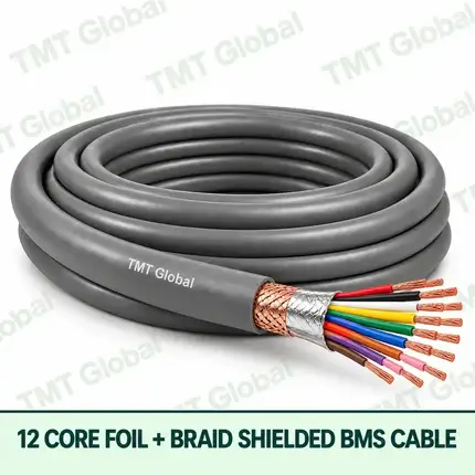 TMT Global 12 Core Foil And Braid Shielded BMS Cable product cable with 12 clearly visible conductors; foil and braid shielded.