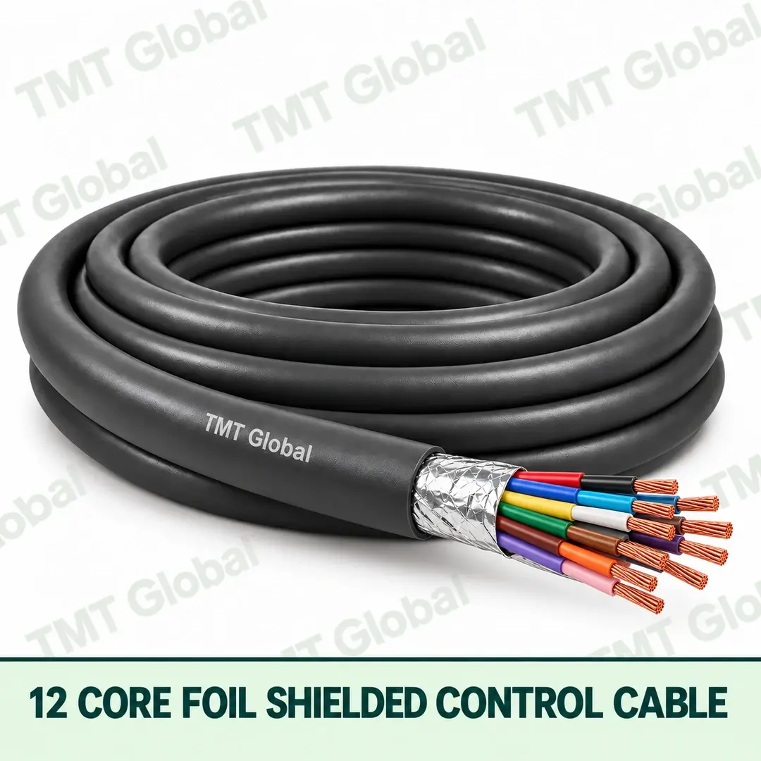 TMT Global 12 core Foil Shielded Control Cable, with 12 visible copper conductors; foil shielded. TMT Global 12 core Foil Shielded Control Cable, with 12 visible copper conductors; foil shielded.