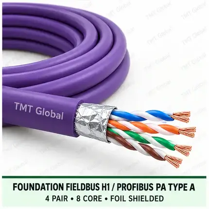 TMT Global 4 pair, 8 core, foil shielded FOUNDATION Fieldbus H1 / PROFIBUS PA Type A Bus Cable, with the protocol, pair count, core count, and shielding visible.