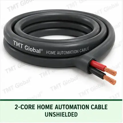 TMT Global 2 core unshielded home automation cable, with 2 colored copper conductors.