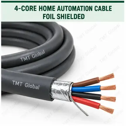 TMT Global 4 core foil shielded home automation cable, with 4 colored copper conductors.