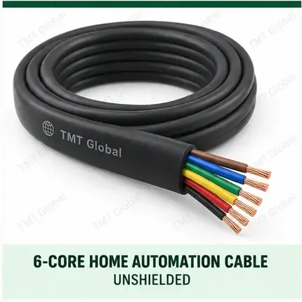 TMT Global 6 core unshielded home automation cable, with 6 colored copper conductors.