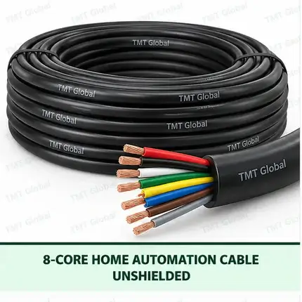 TMT Global 8 core unshielded home automation cable, with 8 colored copper conductors.