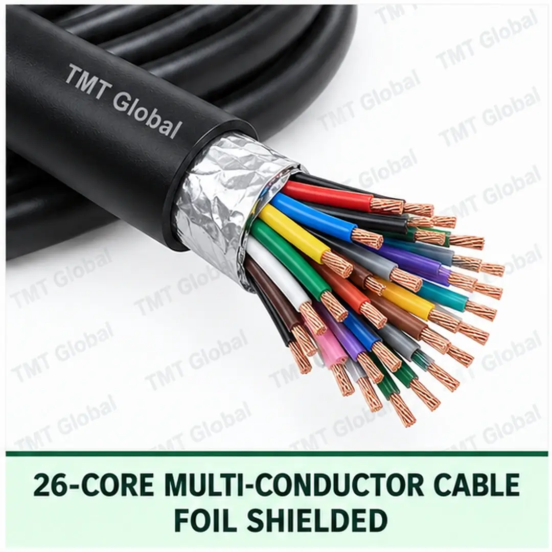TMT Global 26 core foil shielded multi-conductor cable, with 26 individually insulated copper conductors. TMT Global 26 core foil shielded multi-conductor cable, with 26 individually insulated copper conductors.