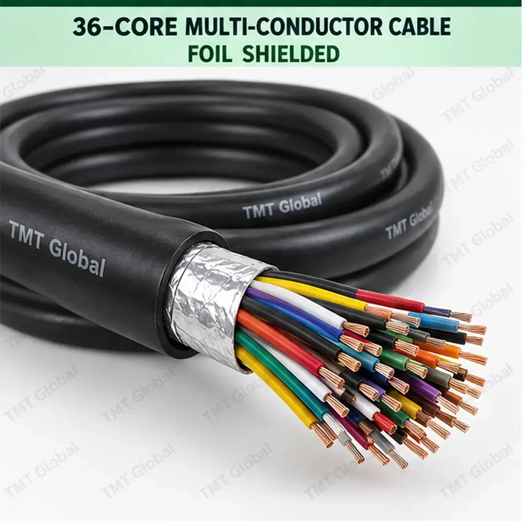 TMT Global 36 core foil shielded multi-conductor cable, with 36 individually insulated copper conductors. TMT Global 36 core foil shielded multi-conductor cable, with 36 individually insulated copper conductors.