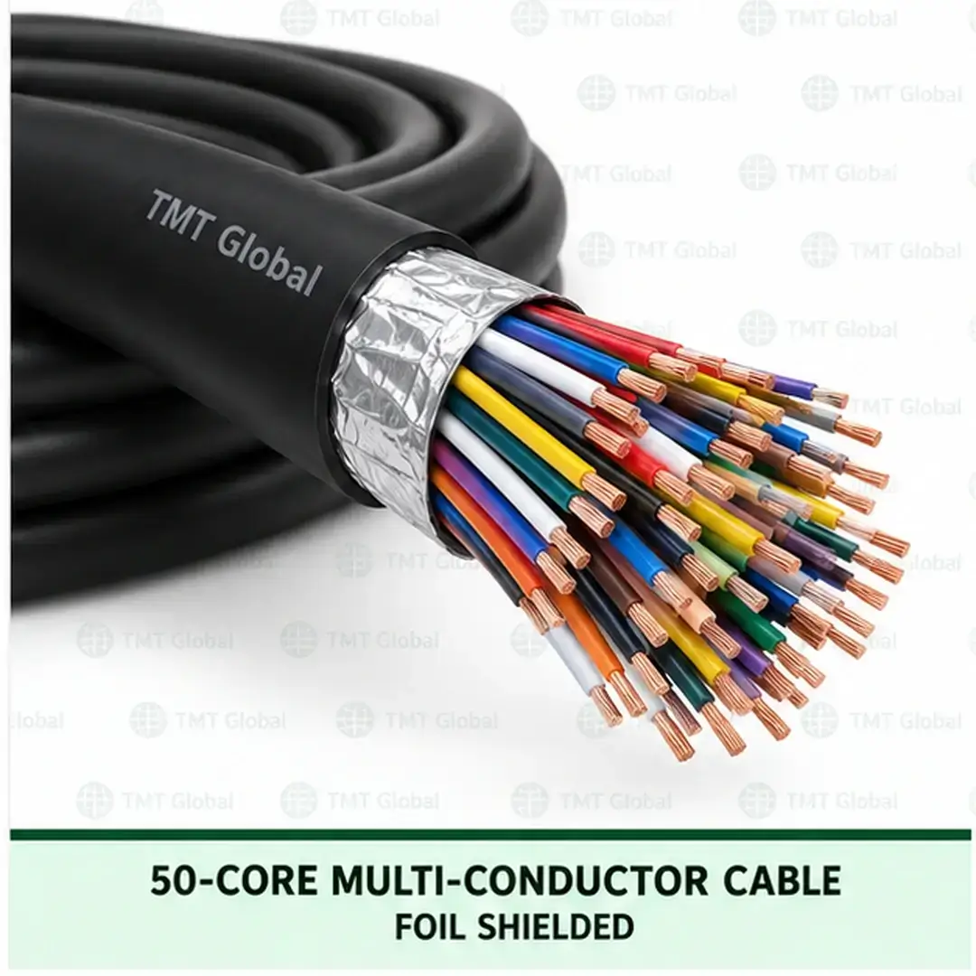 TMT Global 50 core foil shielded multi-conductor cable, with 50 individually insulated copper conductors. TMT Global 50 core foil shielded multi-conductor cable, with 50 individually insulated copper conductors.