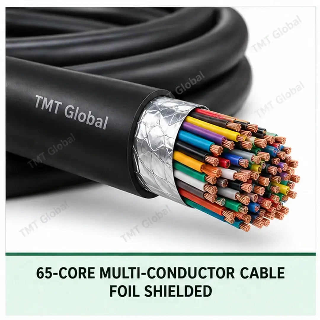 TMT Global 65 core foil shielded multi-conductor cable, with 65 individually insulated copper conductors. TMT Global 65 core foil shielded multi-conductor cable, with 65 individually insulated copper conductors.