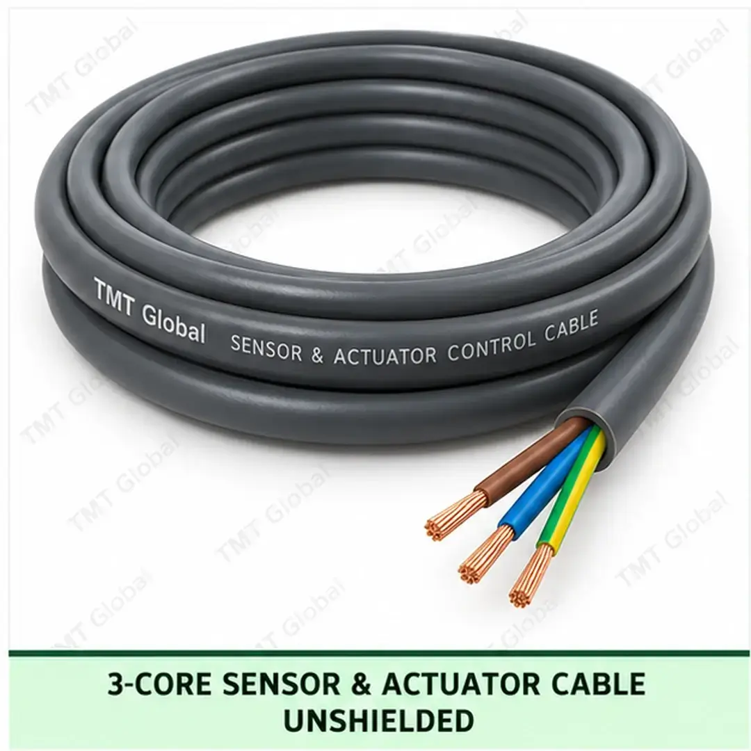 TMT Global 3 core unshielded sensor and actuator cable, with 3 visible conductors. TMT Global 3 core unshielded sensor and actuator cable, with 3 visible conductors.