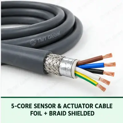 TMT Global 5 core foil and braid shielded sensor and actuator cable, with 5 visible conductors.