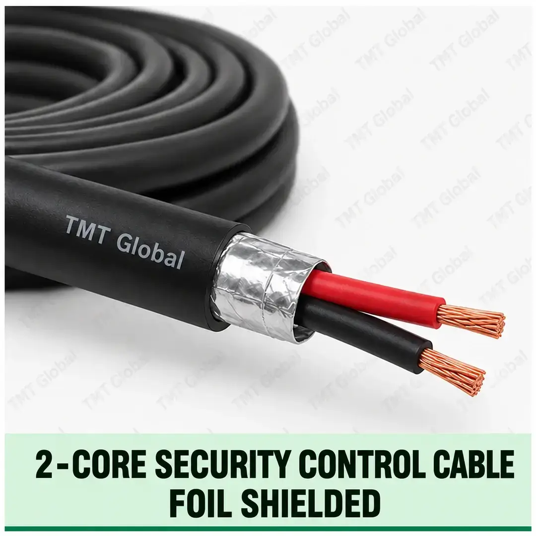 TMT Global 2 core security control cable, showing 2 copper conductors; foil shielded. TMT Global 2 core security control cable, showing 2 copper conductors; foil shielded.