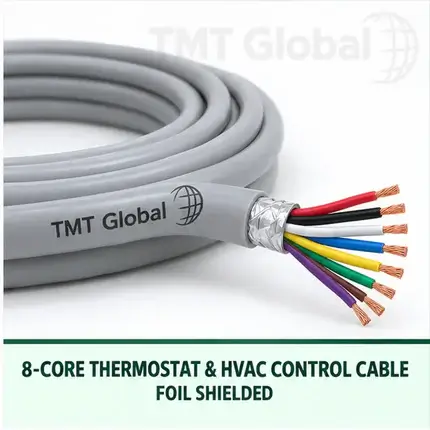 TMT Global 8 core foil shielded thermostat and HVAC control cable, with 8 insulated copper conductors.